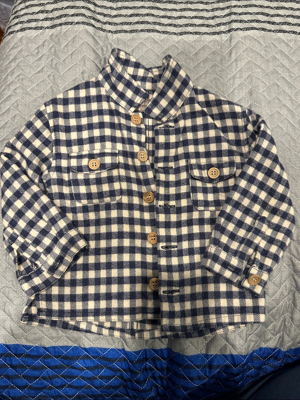Emile et Ida 100% Cotton Navy and Cream Gingham Button Down Shirt - 12M